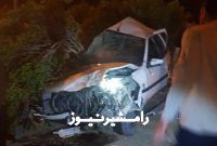 تصادف وحشتناک دستگاه پژو پارس با درخت در بلوار بسیج روبروی ورزشگاه تختی/راننده مصدوم شد